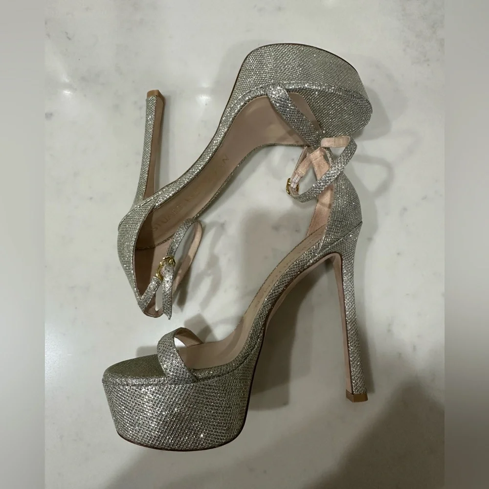 Stuart Weitzman Nudist Hollywood Platform Heel Silver Size 9.5 NWT Luxe Stiletto